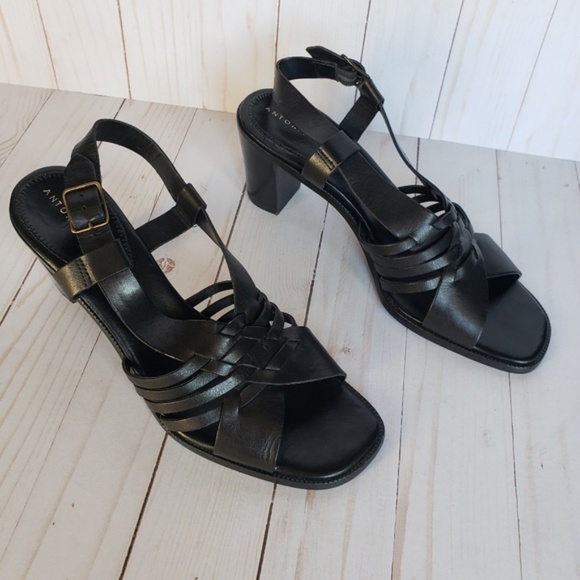 New Antonio Melanie Block Heel Sandals Black 8 - Picture 1 of 7